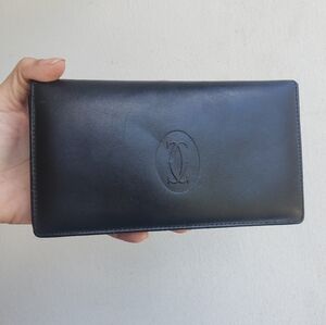 Cartier vintage long wallet cabochon leather black